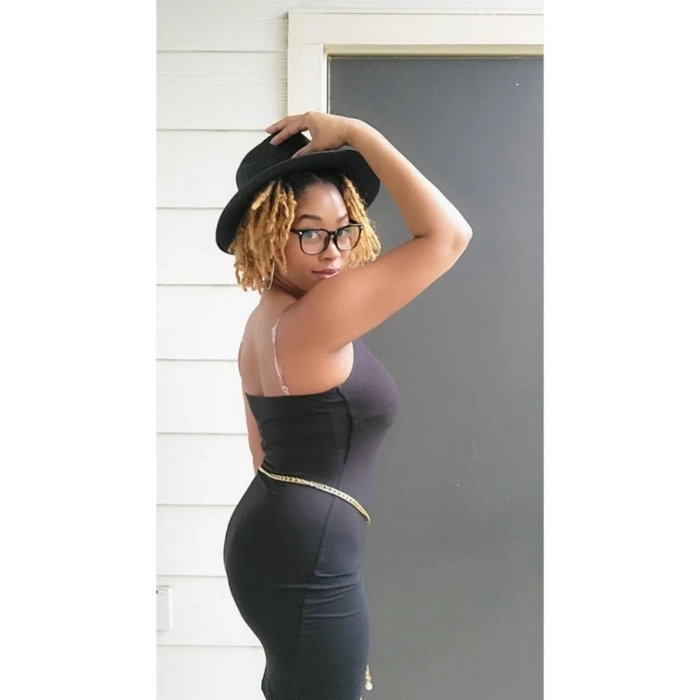 Little black dress with clear straps